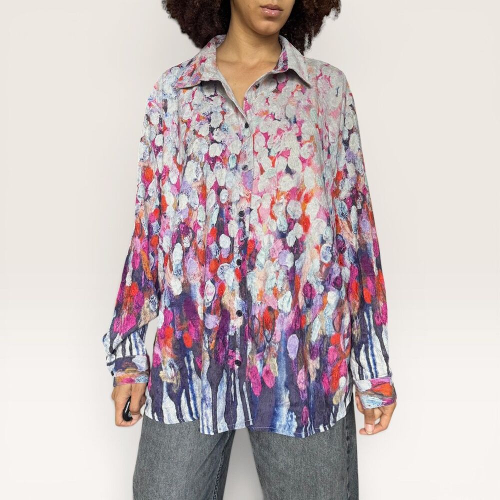 Claire Desjardins Abstract Paint Print Corduroy Button Down Blouse | Cottagecore